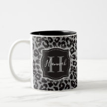 B & W-luipaard met aangepaste monogram en naam