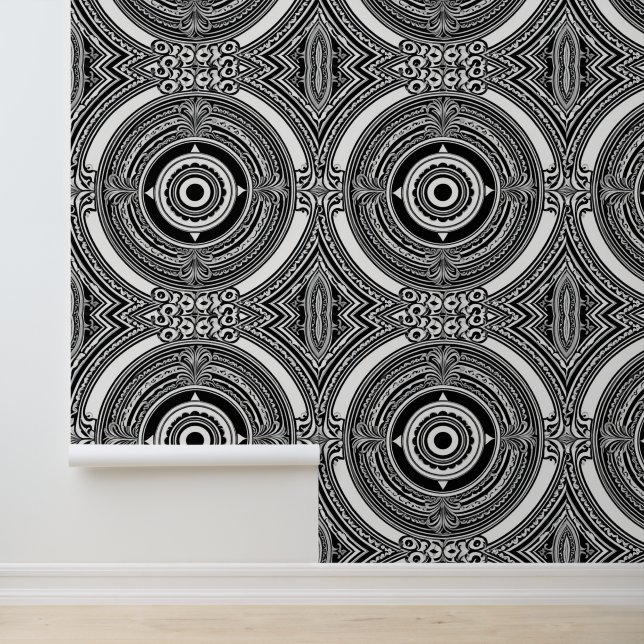B&W Medaillon Motief Behang (Applicatie)