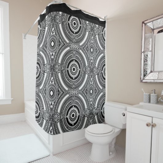B&W Medallion Motief Douchegordijn (In situ)