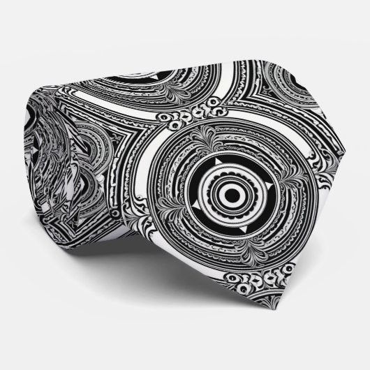 B&W Medallion Motief Stropdas (Opgerold)