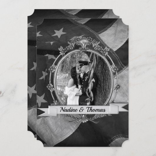 B&W Militaire Patriottische Vlag met Foto Kaart (Voorkant / Achterkant)