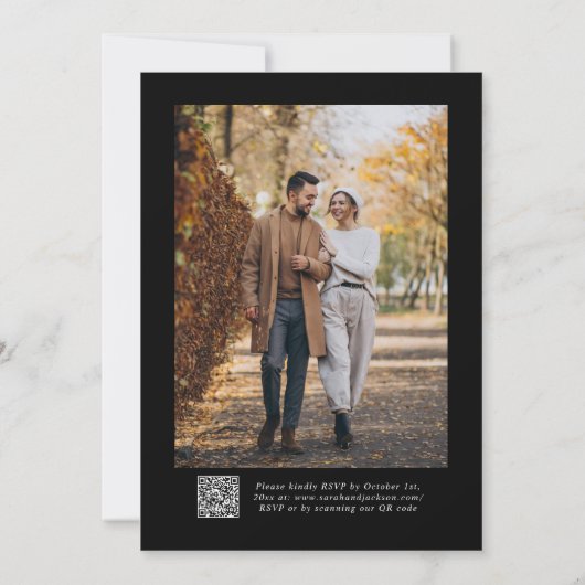 B&W Minimal Elegant Modern Script QR Code Wedding Kaart (Achterkant)