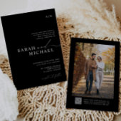 B&W Minimal Elegant Modern Script QR Code Wedding Kaart