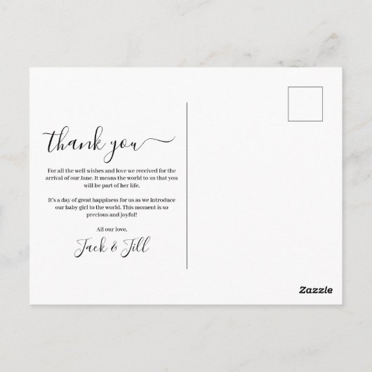 B&W Minimalistisch Briefkaart voor bekendmaking Ba (Achterkant)