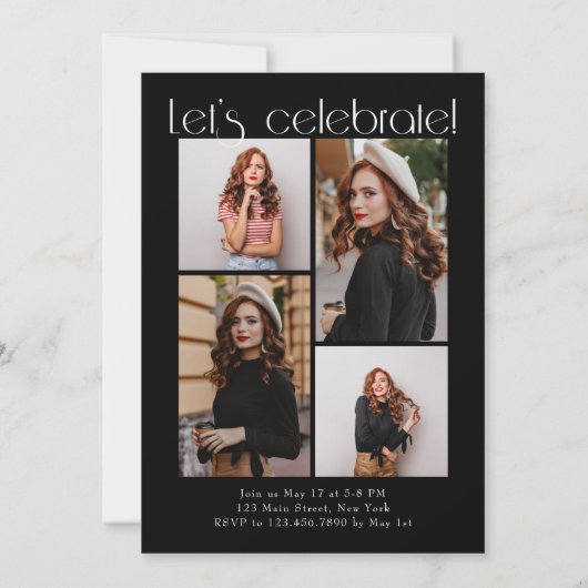 B & W Minimalistisch Modern 5 Arch Photo Afstudere Kaart (Achterkant)