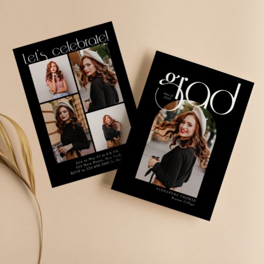 B & W Minimalistisch Modern 5 Arch Photo Afstudere Kaart