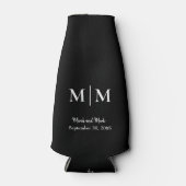 B/W Monogram & Names Wedding Tall Koelbox Flesjeskoeler (Voorkant)