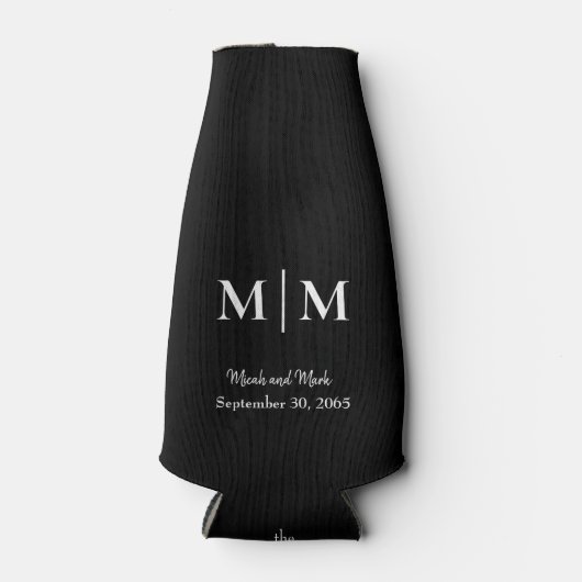 B/W Monogram & Names Wedding Tall Koelbox Flesjeskoeler (Voorkant)