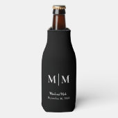 B/W Monogram & Names Wedding Tall Koelbox Flesjeskoeler (Fles Voorkant)