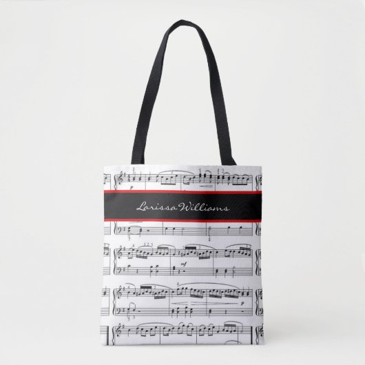 B/W muzieknoten met naam, aangepast Tote Bag (Voorkant)
