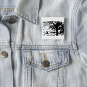 B&W Nevermore Raven Silhouette Vierkante Button 5,1 Cm (In situ)