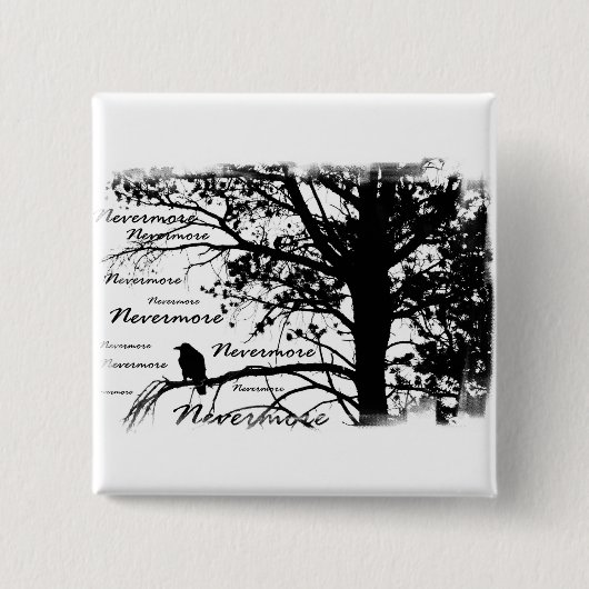 B&W Nevermore Raven Silhouette Vierkante Button 5,1 Cm (Voorkant)