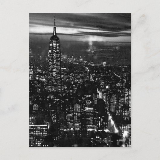 B&W New York City 's nachts Briefkaart (Voorkant)