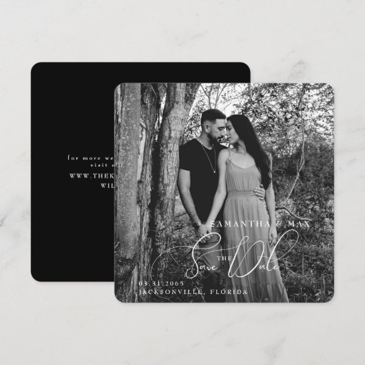 B/W Paar Fotovierkant Afgerond Save the Date (Voorkant / Achterkant)