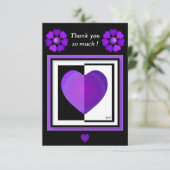 B&W Paarse harten kloppen Bedankkaart (Staand voorkant)