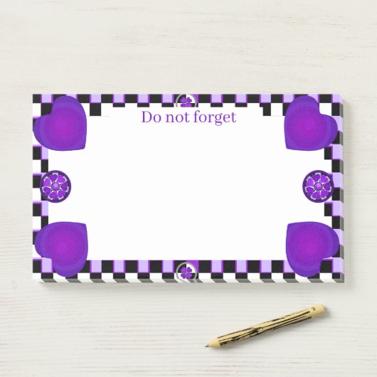 B&W paarse harten kloppen Post-it® Notes (Op bureau)