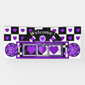 B&W paarse harten kloppen Spandoek (Horizontaal)