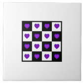 B&W Paarse harten met keramische Tegel Tegeltje (Voorkant)