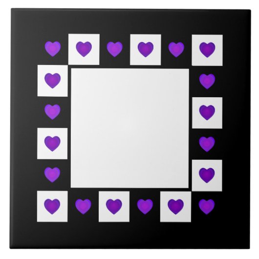 B&W Paarse harten met keramische Tegel Tegeltje (Voorkant)