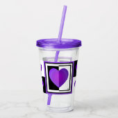 B&W Paarse harten slaan Acryl Drinkbeker (Achterkant)