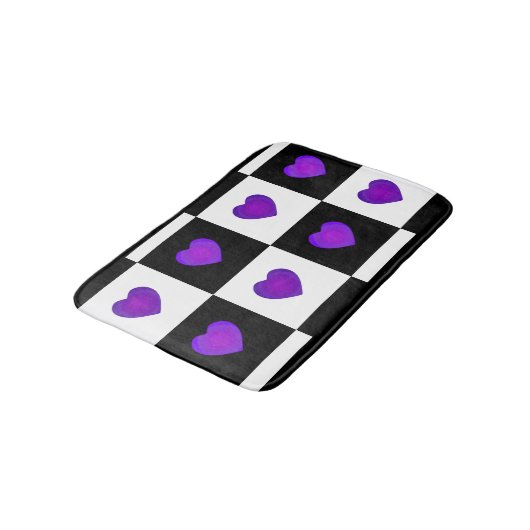 B&W Paarse harten slaan Badmat (Gekanteld)