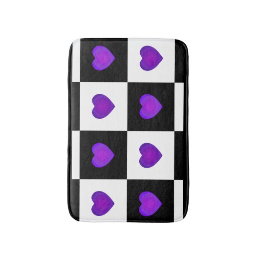 B&W Paarse harten slaan Badmat (Voorkant Verticaal)