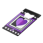 B&W Paarse harten slaan Creditkaart Flessenopener (Voorkant Gekanteld)