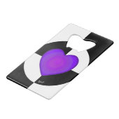 B&W Paarse harten slaan Creditkaart Flessenopener (Voorkant Gekanteld)