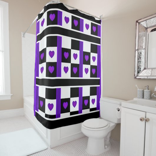 B&W Paarse harten slaan Douchegordijn (In situ)