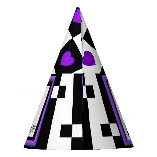 B&W Paarse harten slaan Feesthoedjes (Achterkant)