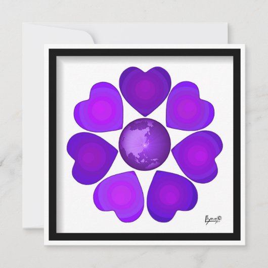 B&W Paarse harten slaan Kaart (Voorkant)