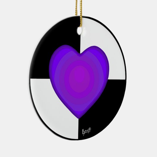 B&W Paarse harten slaan Keramisch Ornament (Rechts)