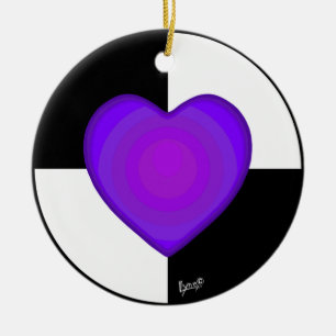 B&W Paarse harten slaan Keramisch Ornament