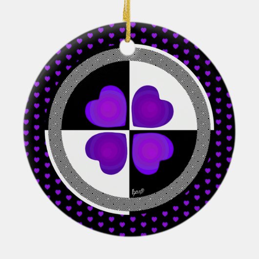B&W Paarse harten slaan Keramisch Ornament (Achterkant)