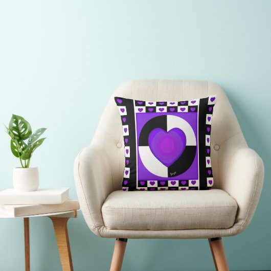 B&W Paarse harten slaan Kussen (Stoel)