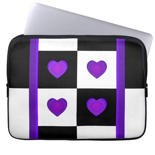 B&W Paarse harten slaan Laptop Sleeve (Voorkant)