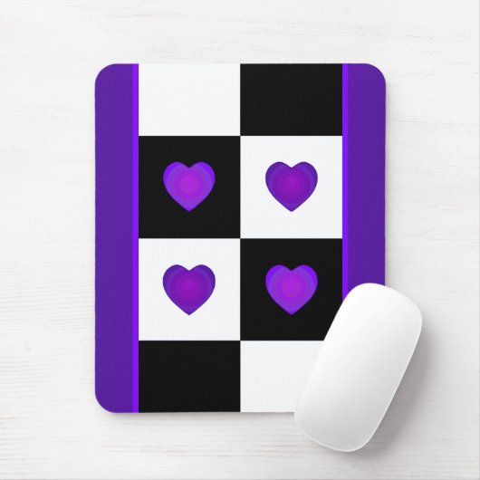 B&W Paarse harten slaan Muismat (Met muis)
