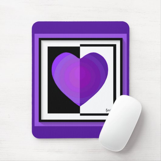 B&W Paarse harten slaan Muismat (Met muis)