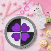 B&W Paarse harten slaan Papieren Bordje (Feest)