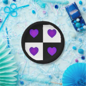 B&W Paarse harten slaan Papieren Bordje (Feest)