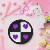 B&W Paarse harten slaan Papieren Bordje (Feest)