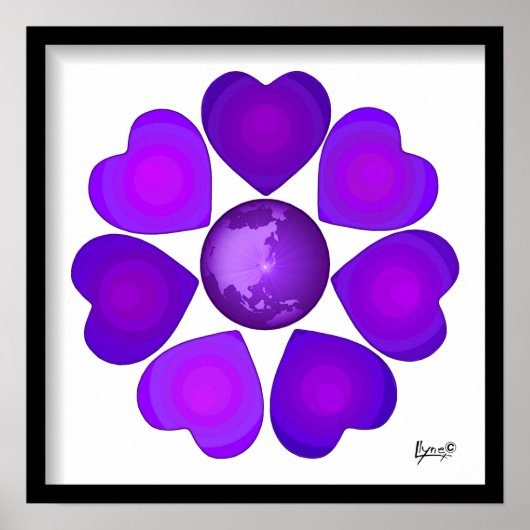 B&W Paarse harten slaan Poster (Voorkant)