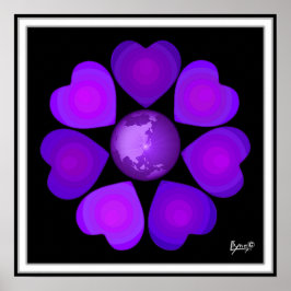 B&W Paarse harten slaan Poster