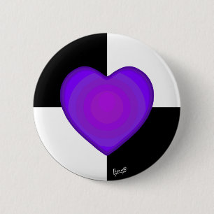 B&W Paarse harten slaan Ronde Button 5,7 Cm