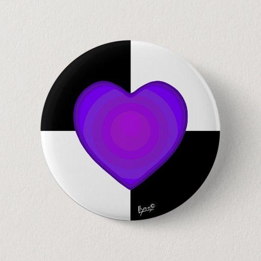 B&W Paarse harten slaan Ronde Button 5,7 Cm (Voorkant)