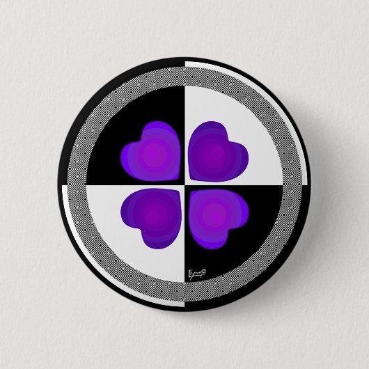 B&W Paarse harten slaan Ronde Button 5,7 Cm (Voorkant)