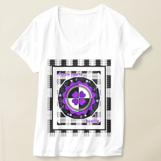 B&W Paarse harten slaan T-shirt (Laagn)