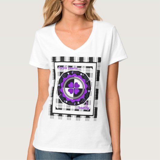 B&W Paarse harten slaan T-shirt (Voorkant)