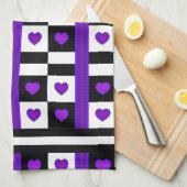 B&W Paarse harten slaan Theedoek (Quarter Fold)