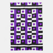 B&W Paarse harten slaan Theedoek (Verticaal)